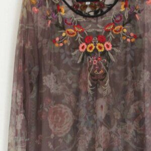 Johnny Was Biya Burnette Mesh Overlay Embroidered Dress